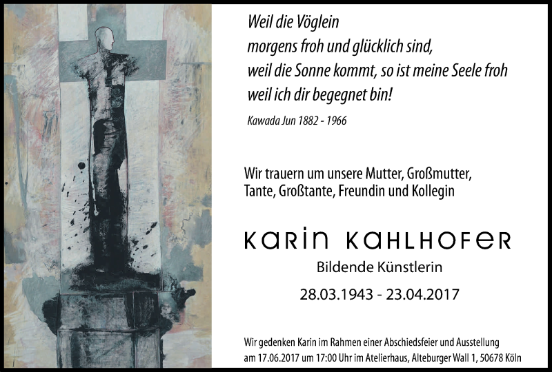 Traueranzeige für Karin Kahlhofer vom 14.06.2017 aus Kölner Stadt-Anzeiger / Kölnische Rundschau / Express