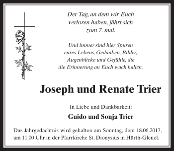 Anzeige von Joseph/Renate Trier von  Wochenende 