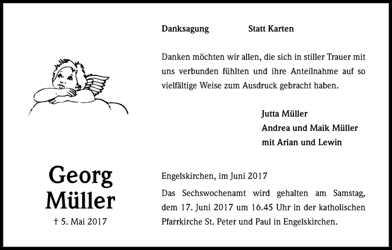  Traueranzeige für Georg Müller vom 10.06.2017 aus Kölner Stadt-Anzeiger / Kölnische Rundschau / Express