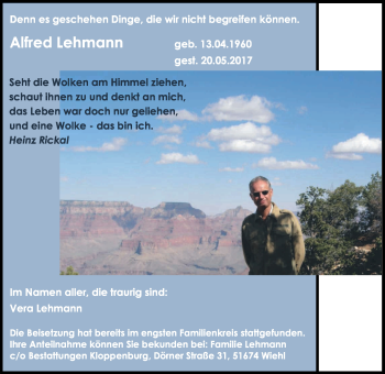 Anzeige von Alfred Lehmann von Kölner Stadt-Anzeiger / Kölnische Rundschau / Express