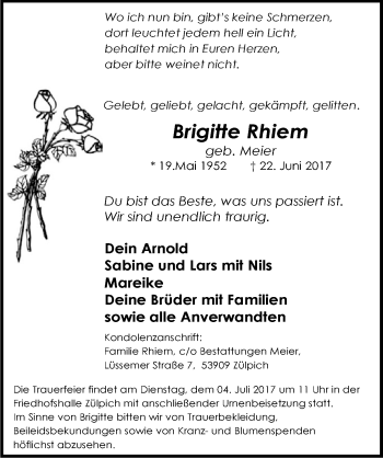 Anzeige von Brigitte Rhiem von  Blickpunkt Euskirchen 