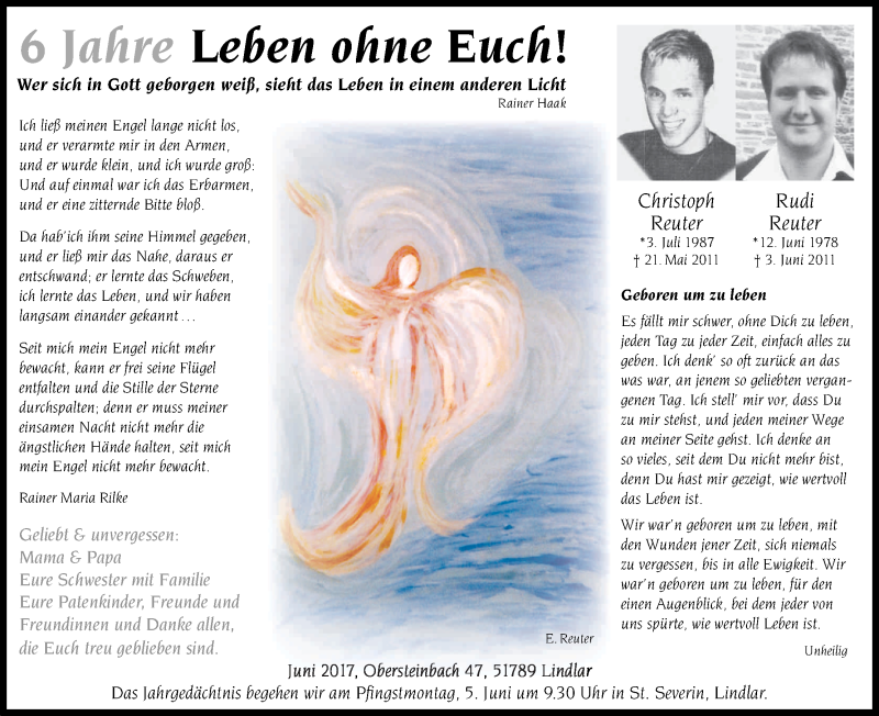  Traueranzeige für Rudi und Christoph Reuter vom 03.06.2017 aus Kölner Stadt-Anzeiger / Kölnische Rundschau / Express