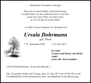 Anzeige von Ursula Dohrmann von Kölner Stadt-Anzeiger / Kölnische Rundschau / Express