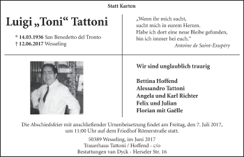 Anzeige von Luigi  Tattoni von  Schlossbote/Werbekurier 