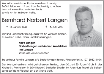 Anzeige von Bernhard Norbert Langen von  Schlossbote/Werbekurier 