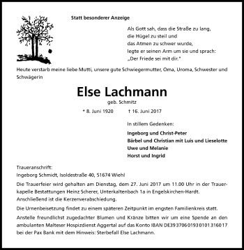Anzeige von Else Lachmann von Kölner Stadt-Anzeiger / Kölnische Rundschau / Express