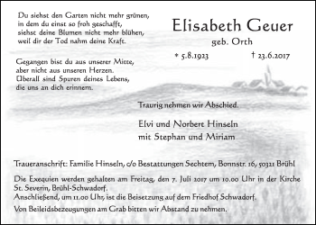 Anzeige von Elisabeth Geuer von  Schlossbote/Werbekurier 