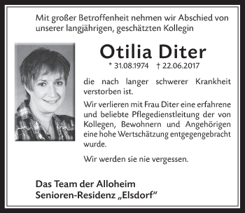 Anzeige von Otilia Diter von  Sonntags-Post 