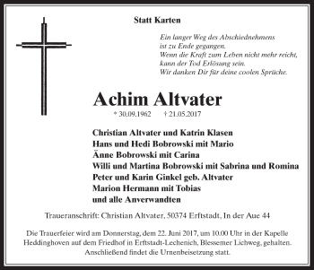 Anzeige von Achim Altvater von  Werbepost 