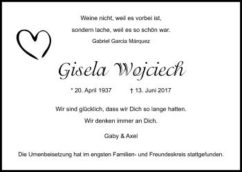 Anzeige von Giesela Wojciech von Kölner Stadt-Anzeiger / Kölnische Rundschau / Express