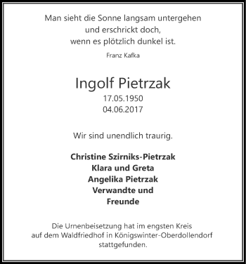 Anzeige von Ingolf Pietrzak von Kölner Stadt-Anzeiger / Kölnische Rundschau / Express