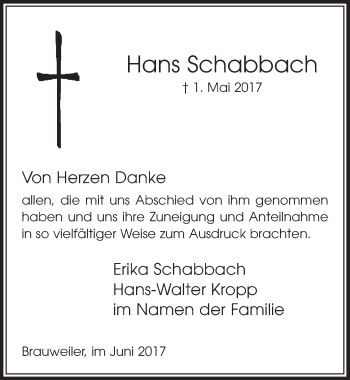 Anzeige von Hans Schabbach von  Sonntags-Post 