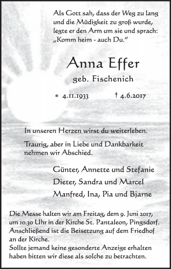 Anzeige von Anna Effer von  Schlossbote/Werbekurier 