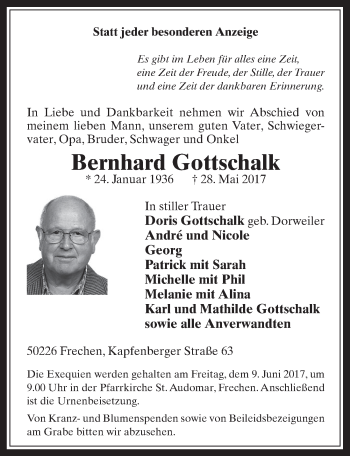 Anzeige von Bernhard Gottschalk von  Wochenende 