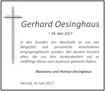 Anzeige von Gerhard Oesinghaus von  Extra Blatt 