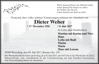 Anzeige von Dieter Weber von  Schlossbote/Werbekurier 