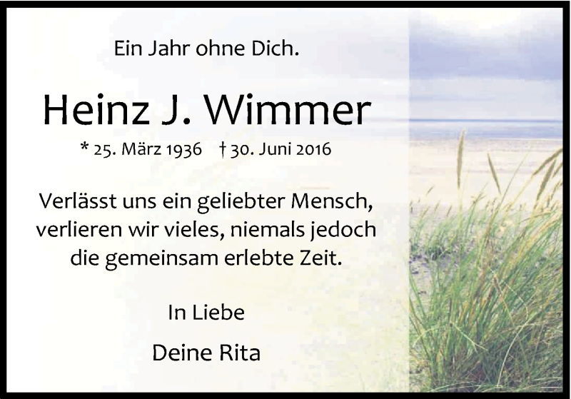  Traueranzeige für Heinz Wimmer vom 30.06.2017 aus Kölner Stadt-Anzeiger / Kölnische Rundschau / Express