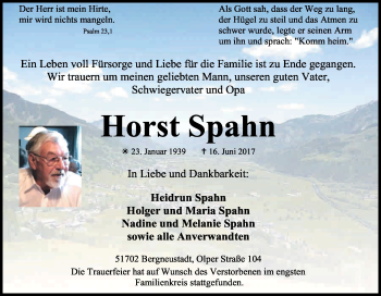 Anzeige von Horst Spahn von Kölner Stadt-Anzeiger / Kölnische Rundschau / Express