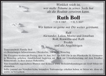 Anzeige von Ruth Boll von  Schlossbote/Werbekurier 