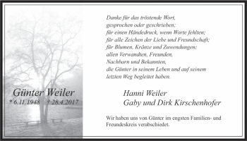 Anzeige von Günter Weiler von  Wochenende 