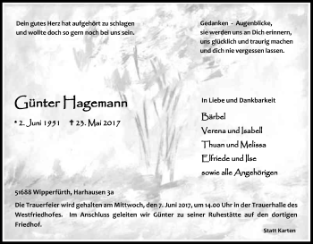 Anzeige von Günter Hageman von Kölner Stadt-Anzeiger / Kölnische Rundschau / Express