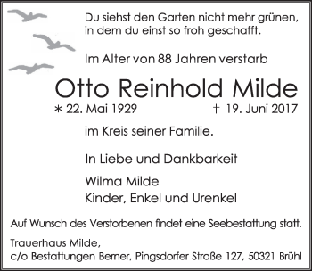 Anzeige von Otto Reinhold Milde von  Schlossbote/Werbekurier 