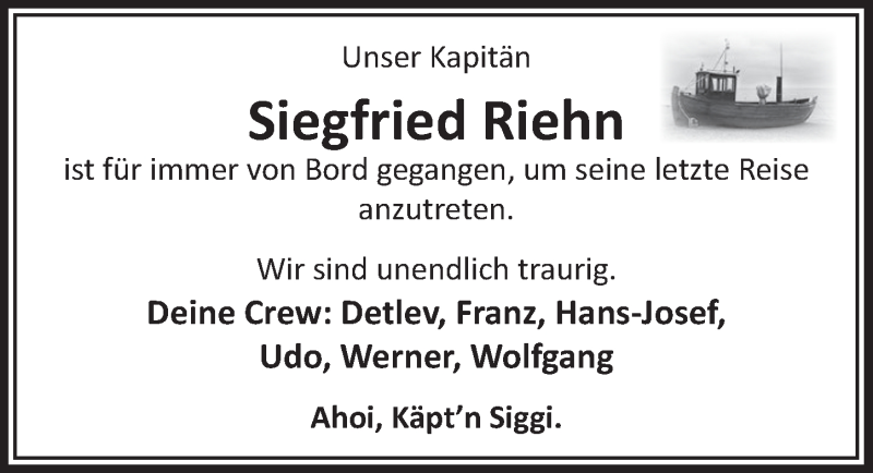  Traueranzeige für Siegfried Riehn vom 01.07.2017 aus  Sonntags-Post 
