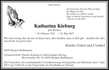 Anzeige von Katharina Kieburg von  Sonntags-Post 