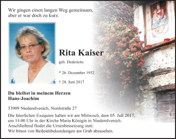 Anzeige von Rita Kaiser von  Blickpunkt Euskirchen 
