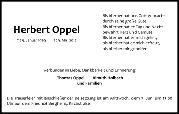 Anzeige von Herbert Oppel von Kölner Stadt-Anzeiger / Kölnische Rundschau / Express