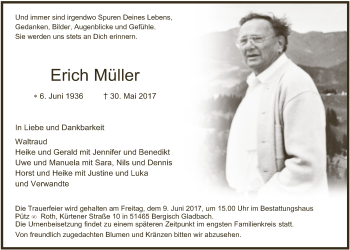 Anzeige von Erich Müller von  Bergisches Handelsblatt 