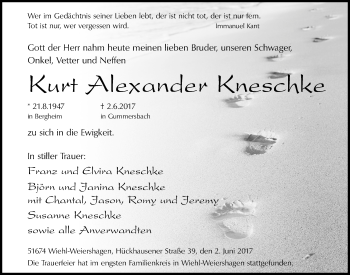 Anzeige von Kurt Alexander Kneschke von  Werbepost 