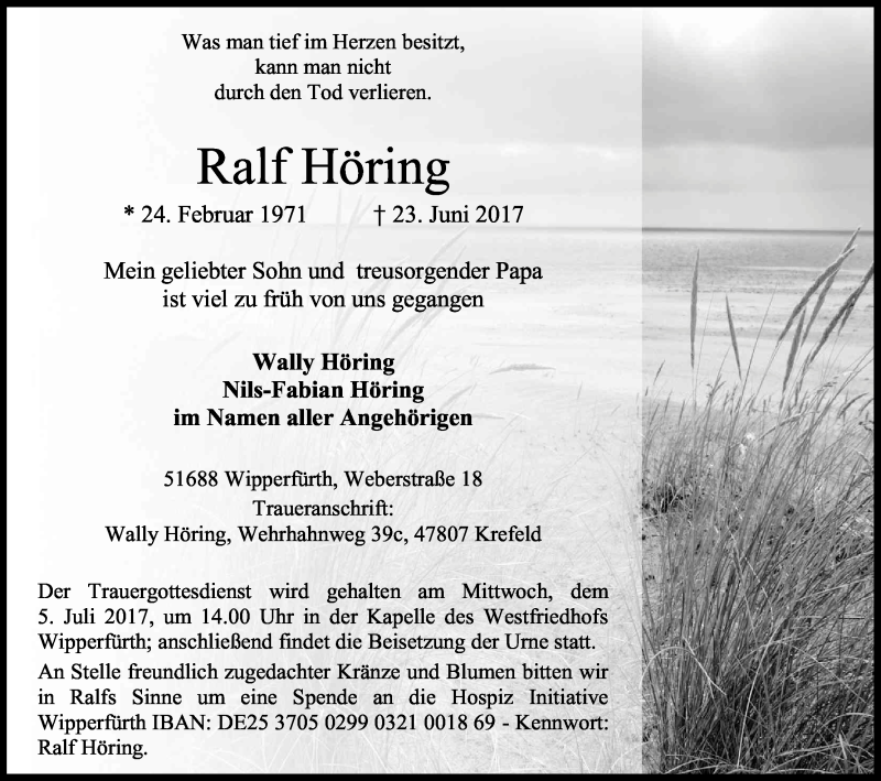  Traueranzeige für Ralf Höring vom 30.06.2017 aus Kölner Stadt-Anzeiger / Kölnische Rundschau / Express