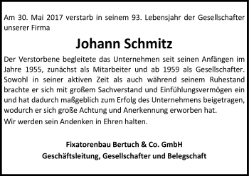 Anzeige von Johann Schmitz von Kölner Stadt-Anzeiger / Kölnische Rundschau / Express