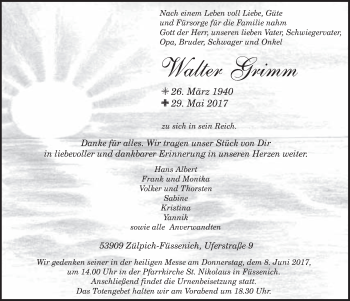 Anzeige von Walter Grimm von  Blickpunkt Euskirchen 