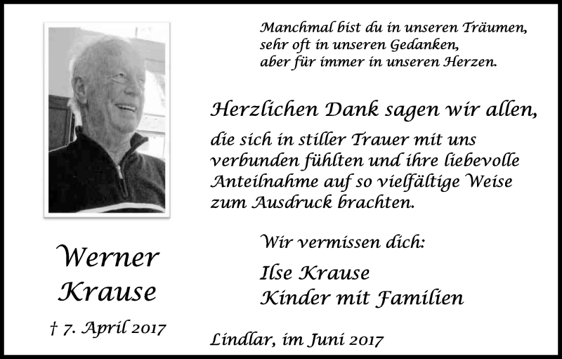  Traueranzeige für Werner Krause vom 17.06.2017 aus Kölner Stadt-Anzeiger / Kölnische Rundschau / Express