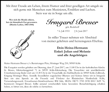 Anzeige von Irmgard Breuer von Kölner Stadt-Anzeiger / Kölnische Rundschau / Express