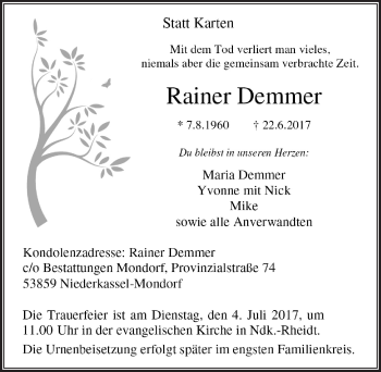 Anzeige von Rainer Demmer von  Extra Blatt 