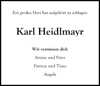 Anzeige von Karl Heidlmayr von Kölner Stadt-Anzeiger / Kölnische Rundschau / Express