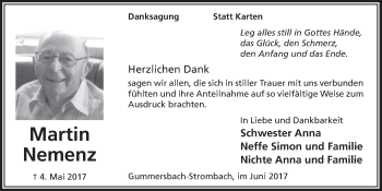 Anzeige von Martin Nemenz von  Anzeigen Echo 