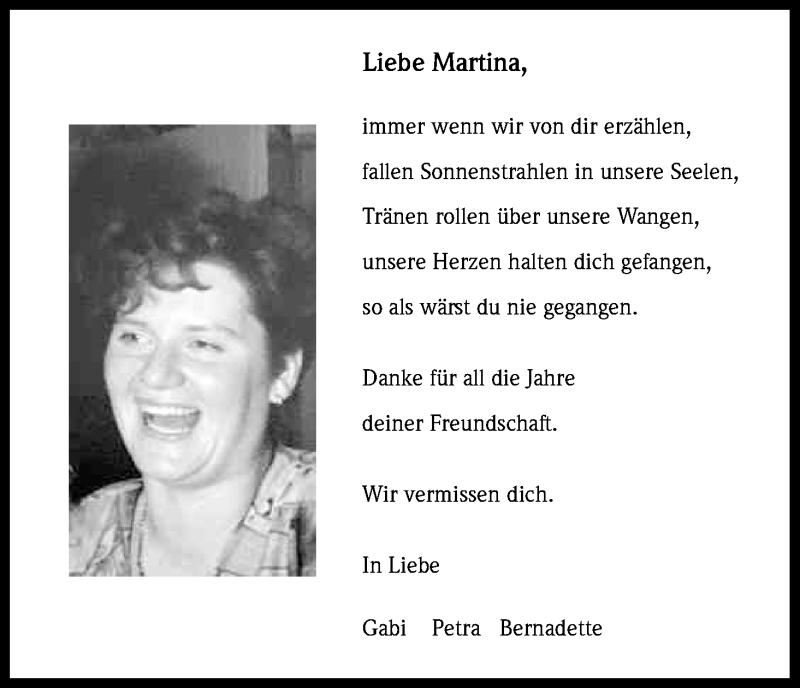  Traueranzeige für Martina Siersleben vom 17.06.2017 aus Kölner Stadt-Anzeiger / Kölnische Rundschau / Express