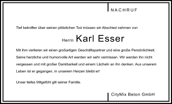 Anzeige von Karl Esser von Kölner Stadt-Anzeiger / Kölnische Rundschau / Express