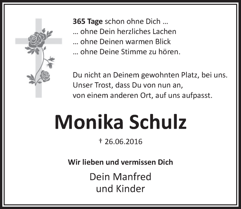  Traueranzeige für Monika Schulz vom 28.06.2017 aus  Anzeigen Echo 
