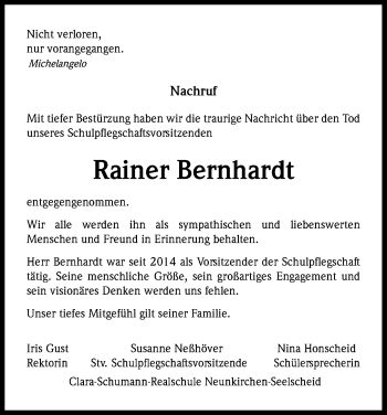 Anzeige von Rainer Bernhardt von Kölner Stadt-Anzeiger / Kölnische Rundschau / Express