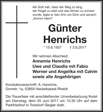 Anzeige von Günter Henrichs von  Extra Blatt 
