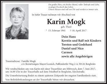 Anzeige von Karin Mogk von  Sonntags-Post 