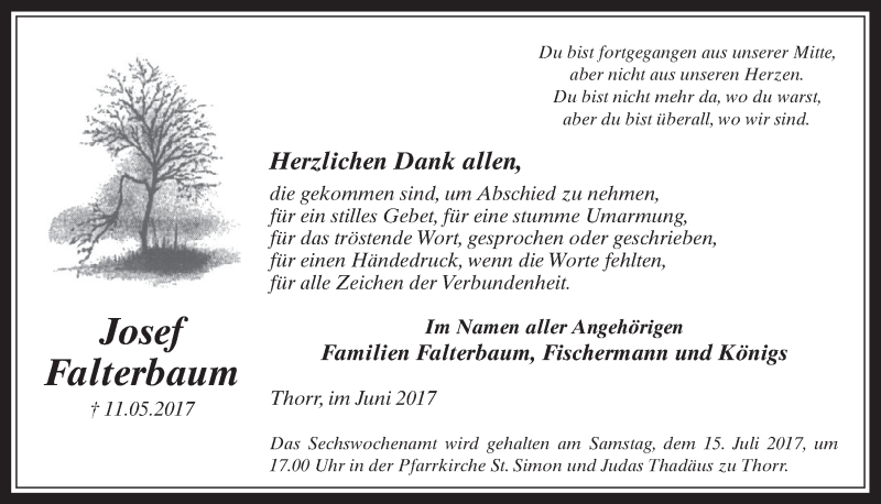  Traueranzeige für Josef Falterbaum vom 28.06.2017 aus  Werbepost 