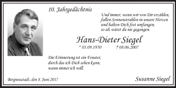Anzeige von Hans-Dieter Siegel von  Anzeigen Echo 