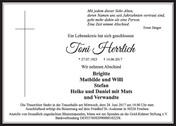 Anzeige von Toni Herrlich von  Sonntags-Post 