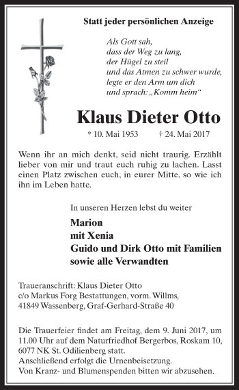 Anzeige von Klaus Dieter Otto von  Sonntags-Post 